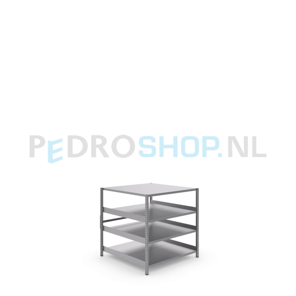 Metalen stellingkast: 100cm (h) x 100cm (d) x 104.2cm (l)