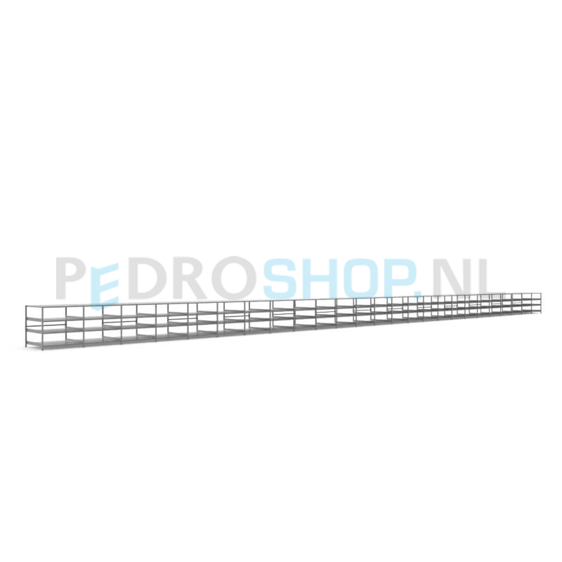 Metalen stellingkast: 100cm (h) x 100cm (d) x 2518.6cm (l)