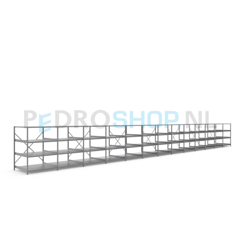 Metalen stellingkast: 140cm (h) x 100cm (d) x 1311.4cm (l)