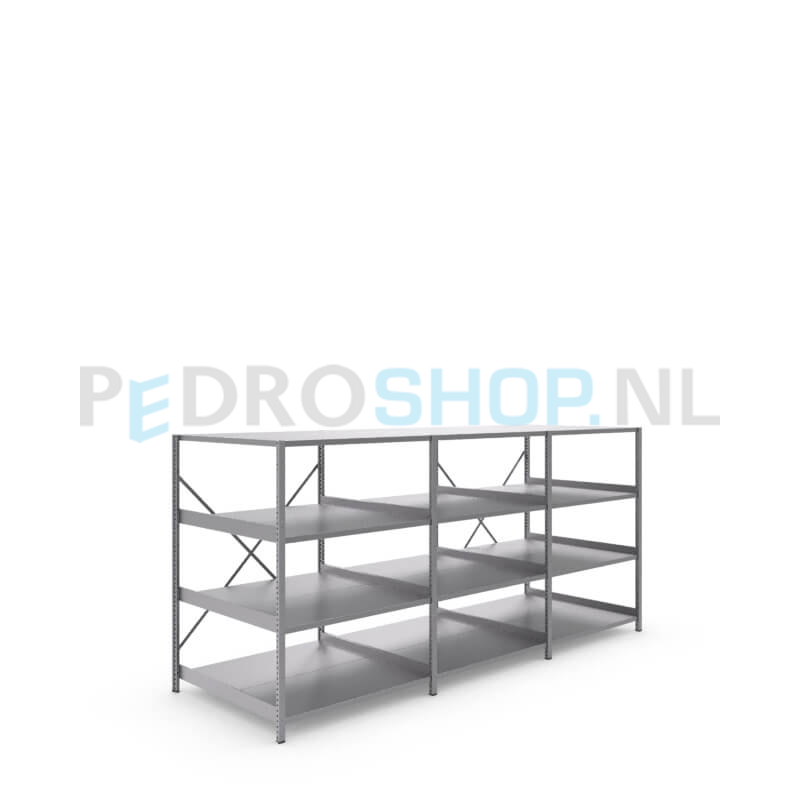 Metalen stellingkast: 140cm (h) x 100cm (d) x 305.4cm (l)