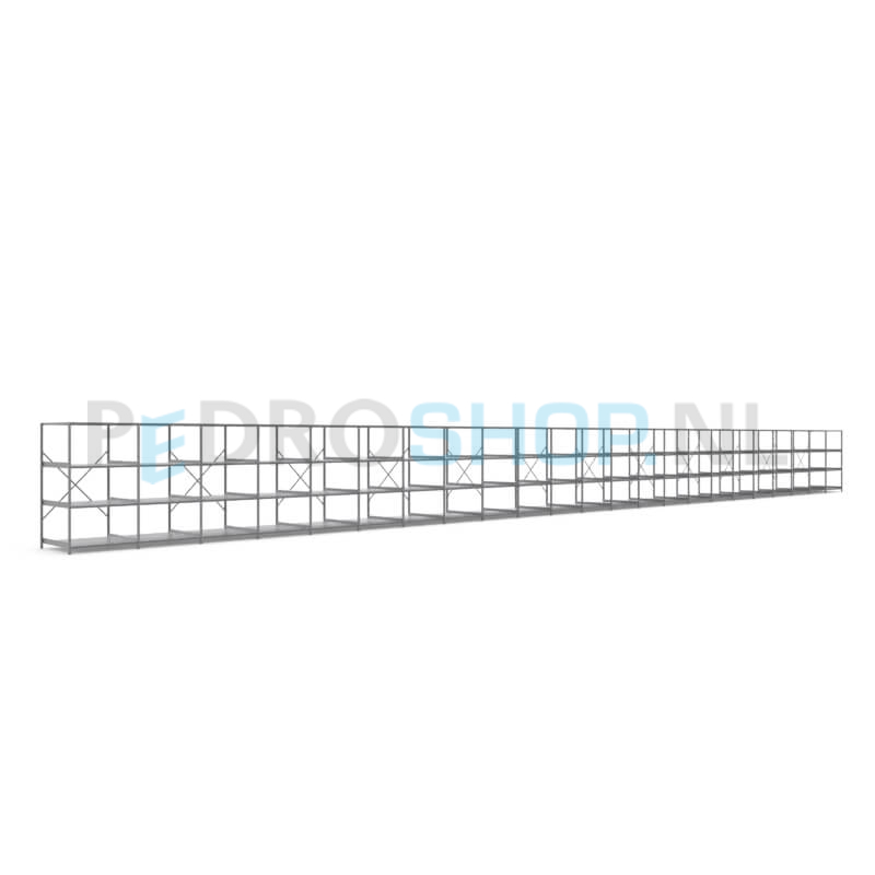 Metalen stellingkast: 180cm (h) x 100cm (d) x 2317.4cm (l)