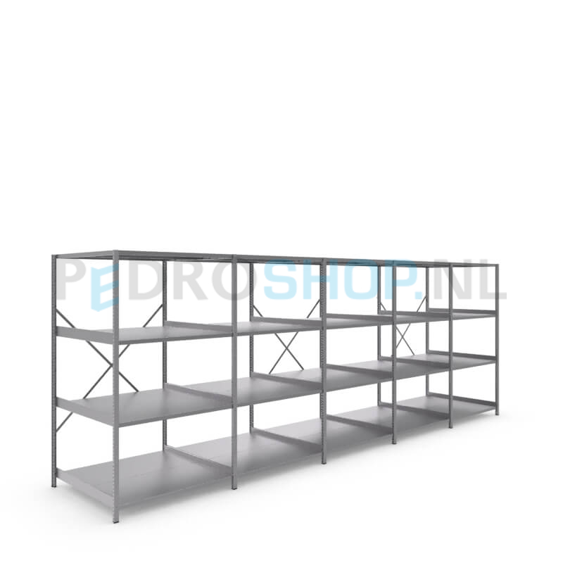Metalen stellingkast: 180cm (h) x 100cm (d) x 506.6cm (l)