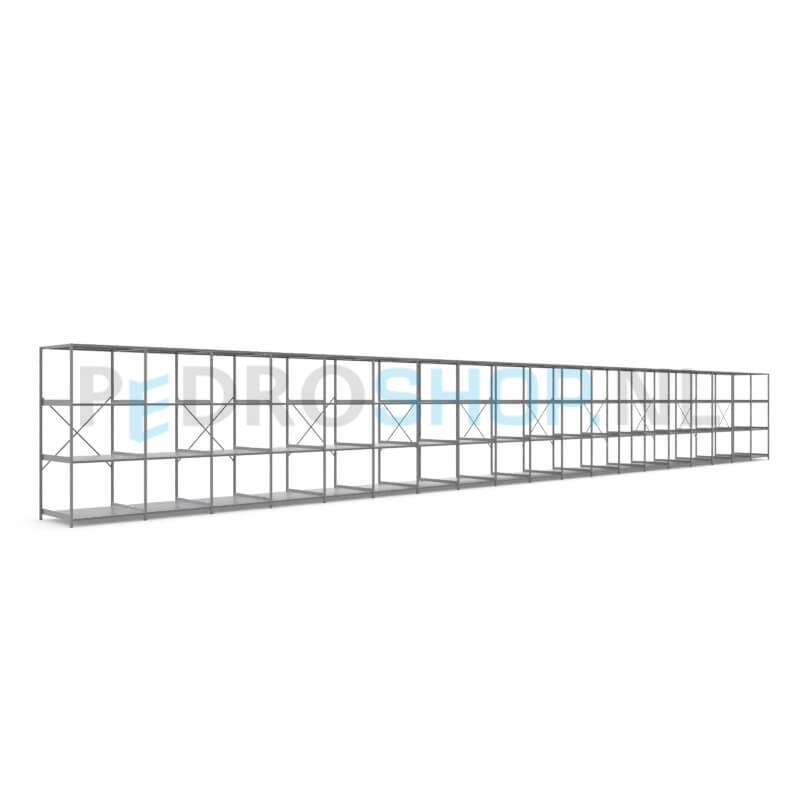 Metalen stellingkast: 230cm (h) x 100cm (d) x 1915cm (l)