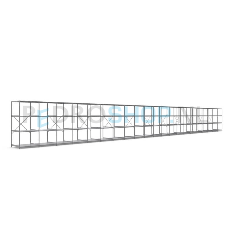 Metalen stellingkast: 230cm (h) x 100cm (d) x 2116.2cm (l)