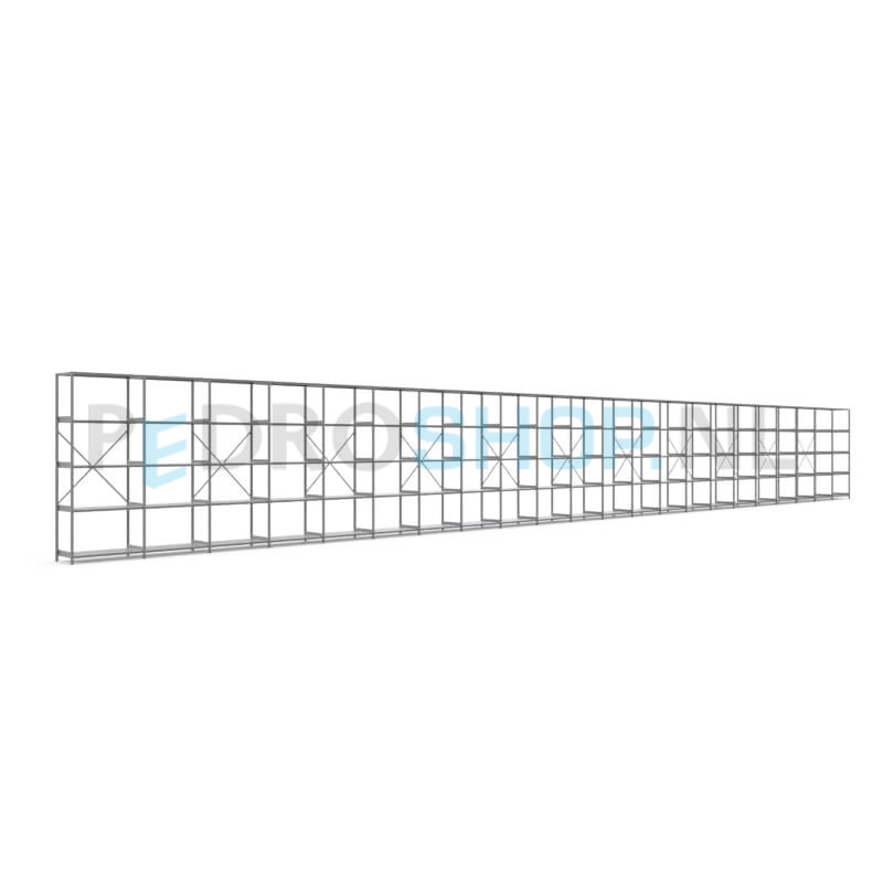 Metalen stellingkast: 250cm (h) x 50cm (d) x 2216.8cm (l)