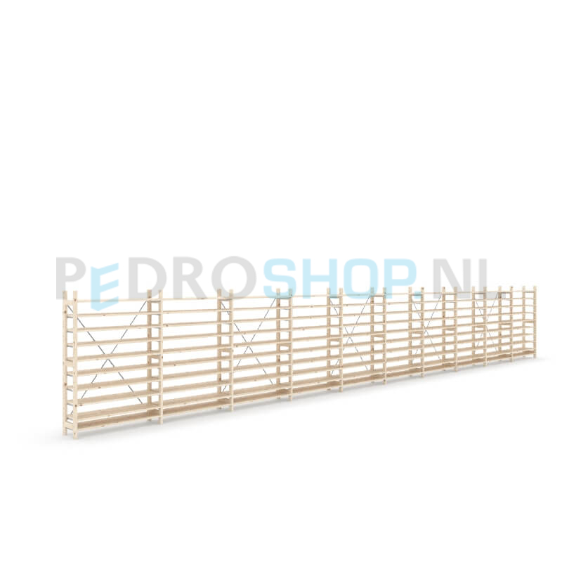 Houten stellingkast Easyrack: 150cm (h) x 30cm (d) x 1003cm (l)