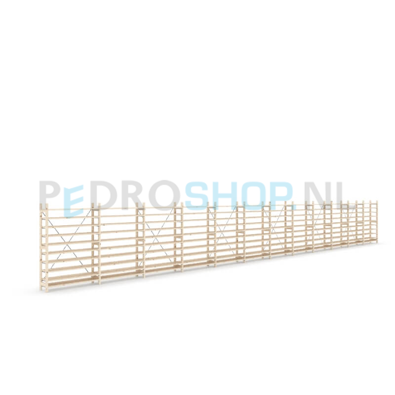Houten stellingkast Easyrack: 150cm (h) x 30cm (d) x 1203cm (l)