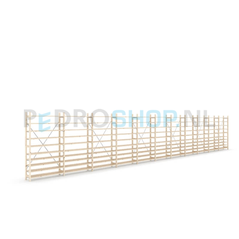 Houten stellingkast Easyrack: 180cm (h) x 30cm (d) x 1103cm (l)