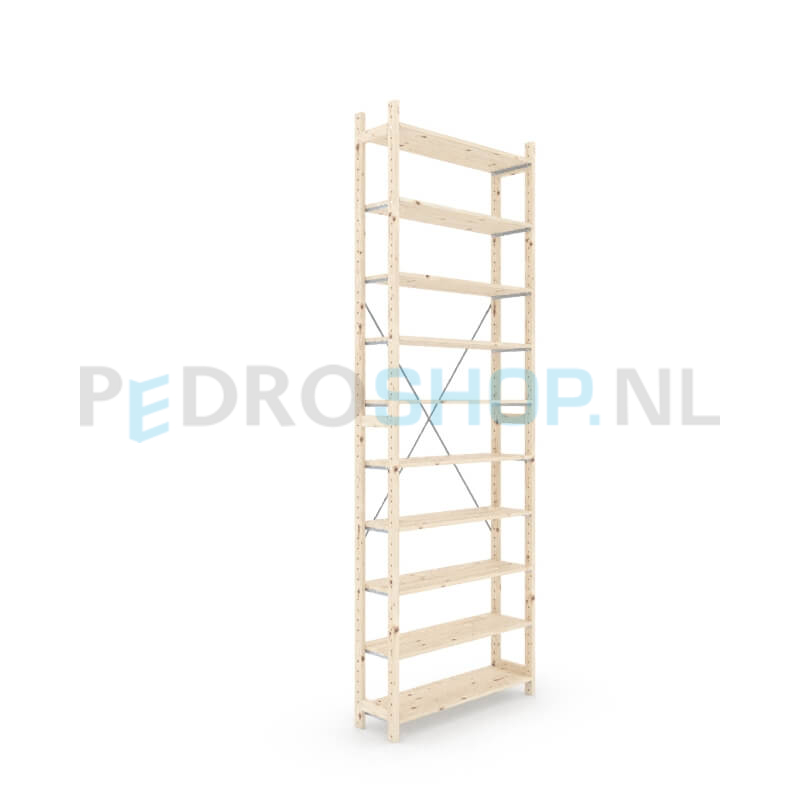 Houten stellingkast Easyrack: 300cm (h) x 30cm (d) x 103cm (l)