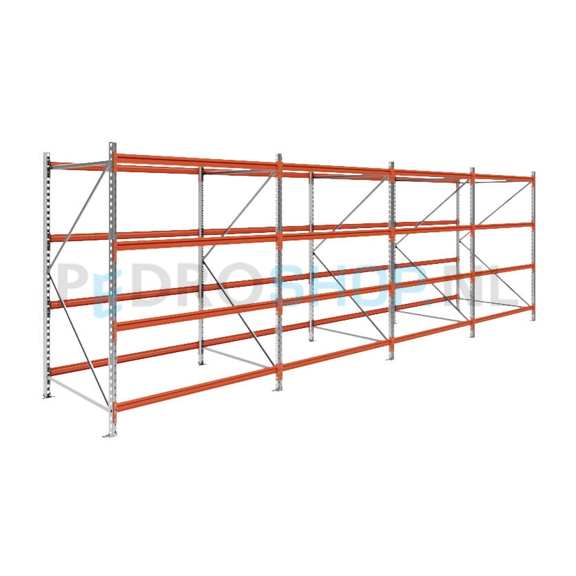Grootvakstelling: 200cm (h) x 120cm (d) x 626cm (l) x 4 niveaus