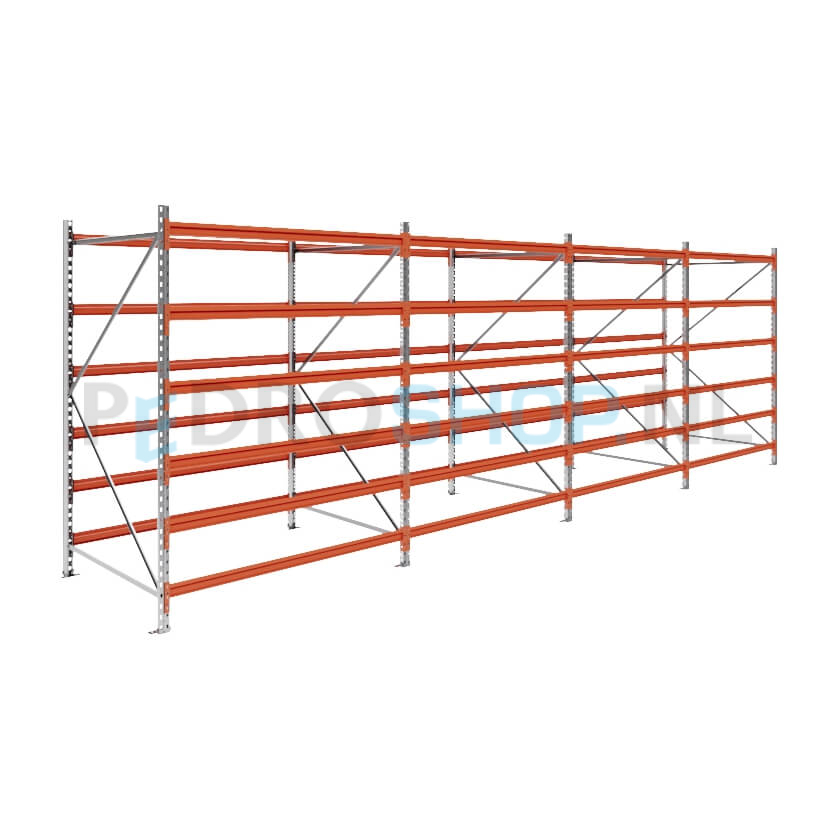 Grootvakstelling: 200cm (h) x 120cm (d) x 626cm (l) x 6 niveaus