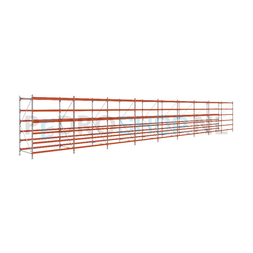 Grootvakstelling: 200cm (h) x 100cm (d) x 1402cm (l) x 6 niveaus