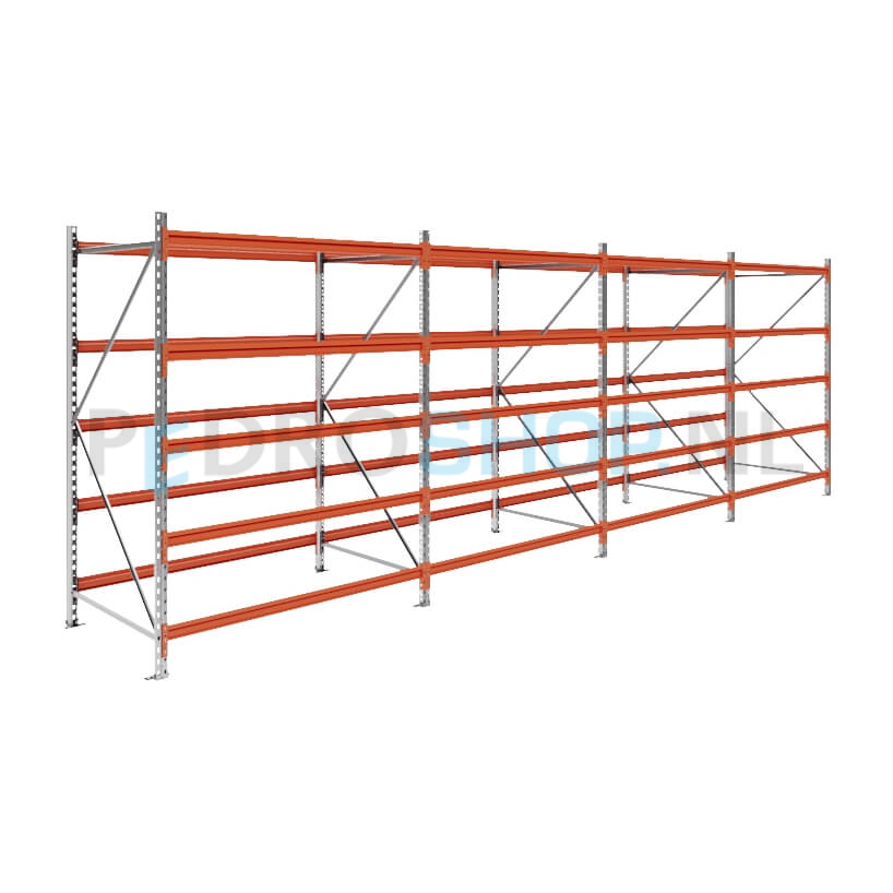 Grootvakstelling: 200cm (h) x 100cm (d) x 626cm (l) x 5 niveaus