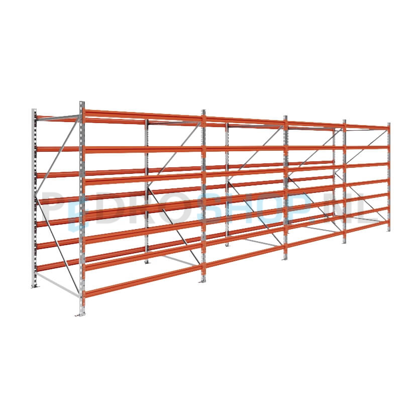 Grootvakstelling: 200cm (h) x 120cm (d) x 626cm (l) x 7 niveaus