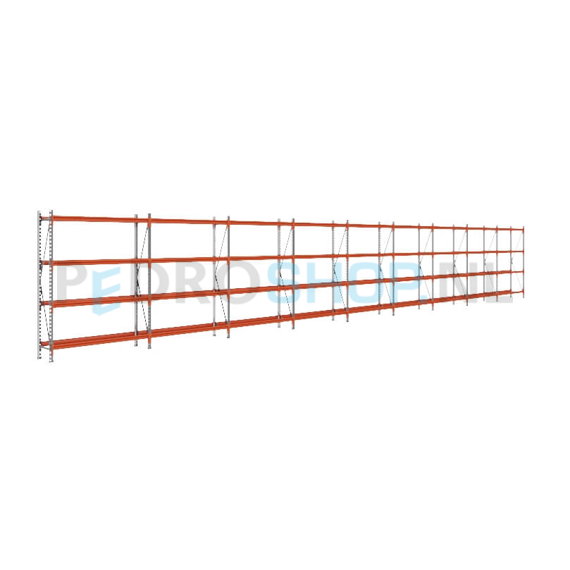 Grootvakstelling: 200cm (h) x 40cm (d) x 1402cm (l) x 4 niveaus