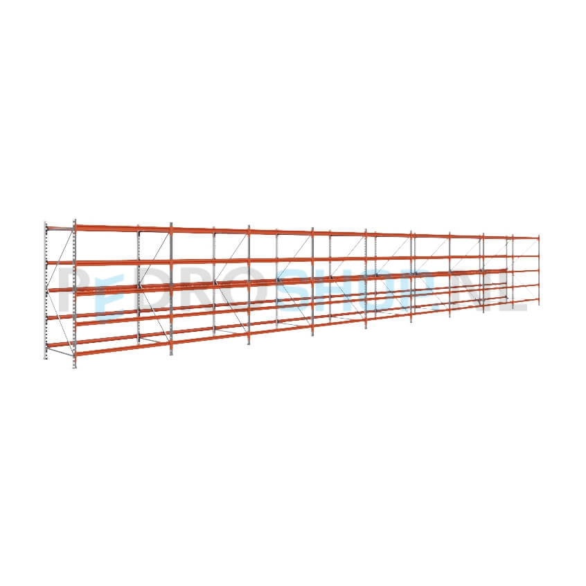 Grootvakstelling: 200cm (h) x 100cm (d) x 1402cm (l) x 5 niveaus